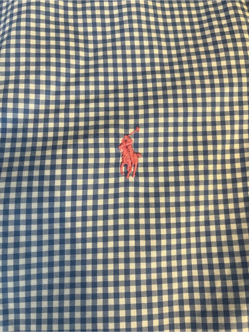 Ralph Lauren Blue and White Gingham Button-Down Shirt with Pink Pony - Picture 2 of 4